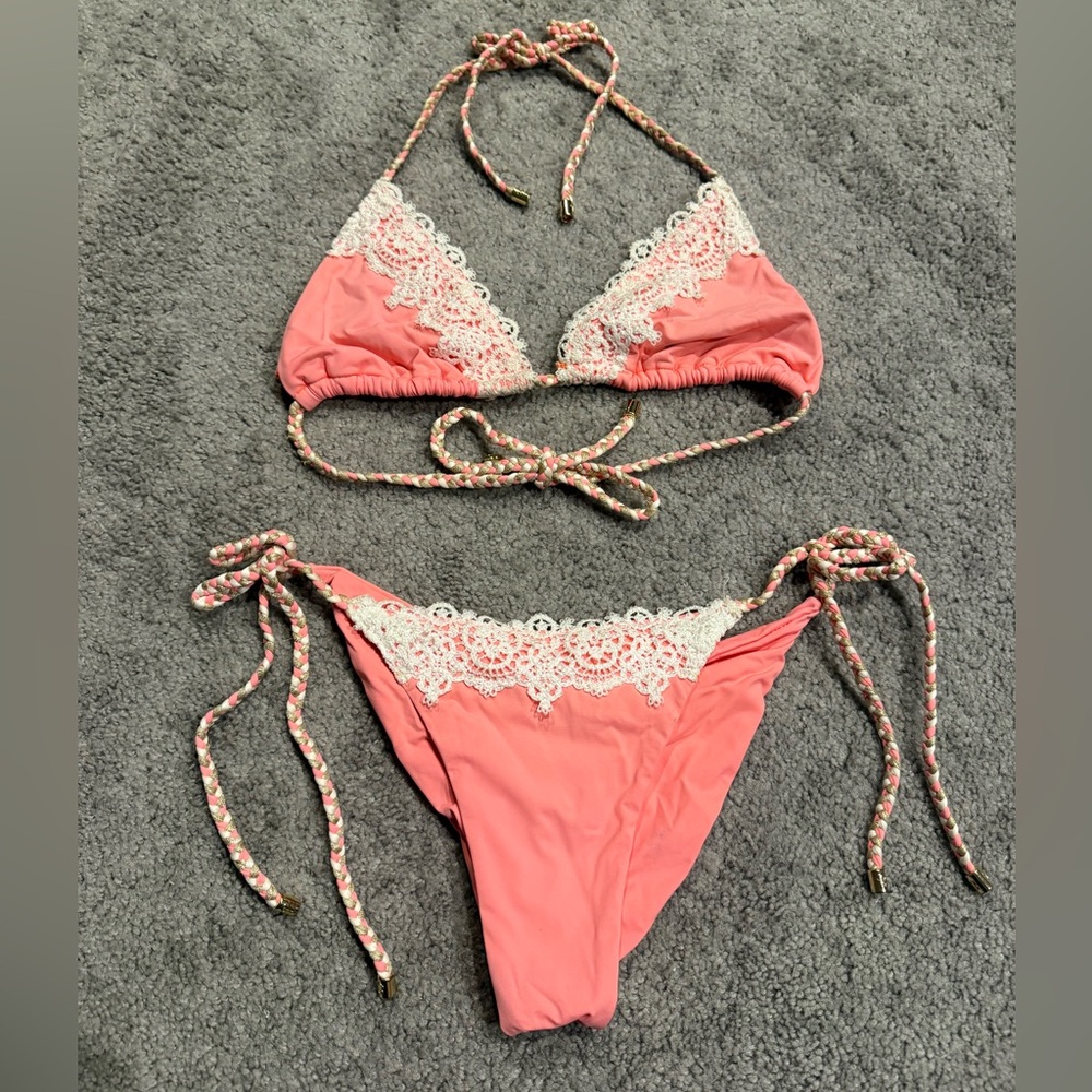 Beach Bunny Flamenca Coral Lace Trim Bikini Set